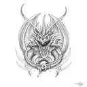 devil medieval dragon vs ketzatcoatl on fire dragon tattoo design idea