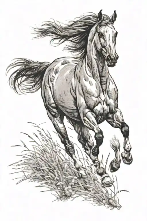 horse galloping through a field tattoo design idea