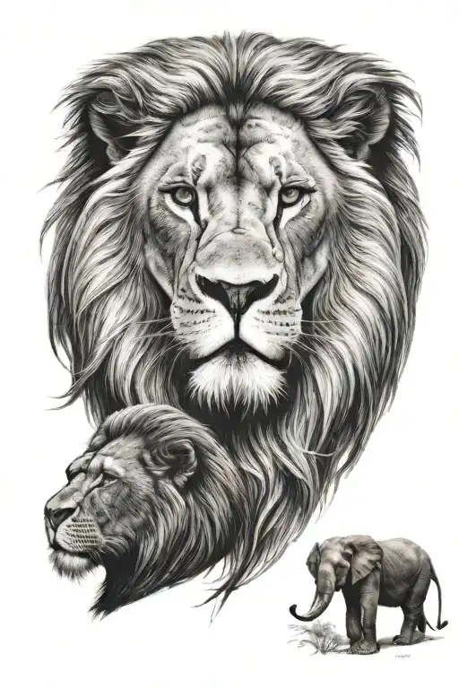 lion, elephant, gorilla in africa tattoo design idea