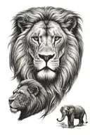 lion, elephant, gorilla in africa tattoo design idea