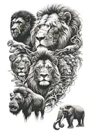 lion, elephant, gorilla in africa tattoo design idea