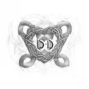 three intertwined hearts with initials D, S, and R tattoo design idea