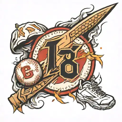 Thunder and Baseball with number 8 tattoo design idea