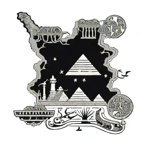 A map of Egypt with ancient hieroglyphics and musical instruments scattered throughout tattoo design idea