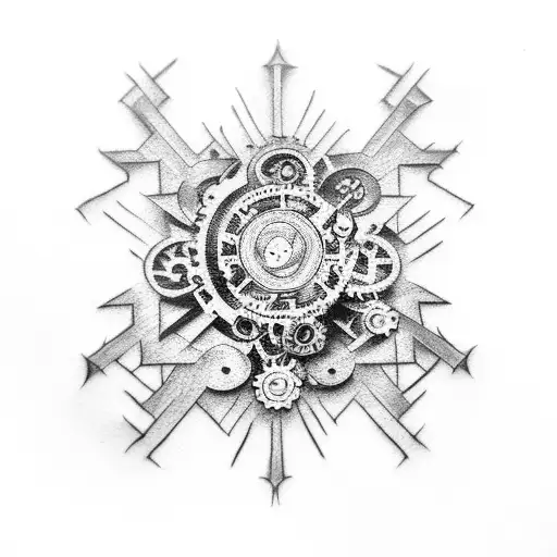 3 small broken cogs tattoo design idea