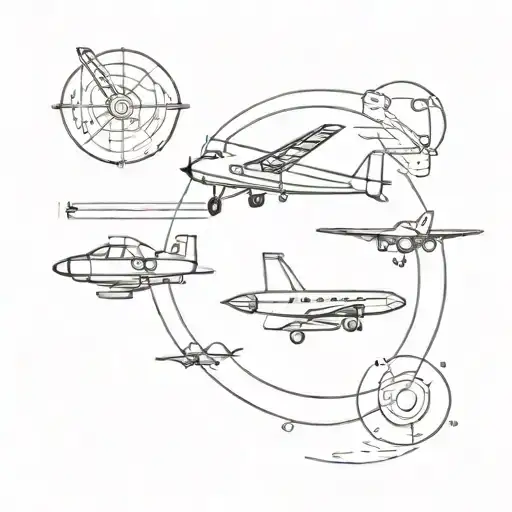 vector planes, radar, air traffic control  tattoo design idea