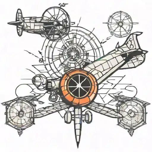 vector planes, radar, air traffic control  tattoo design idea