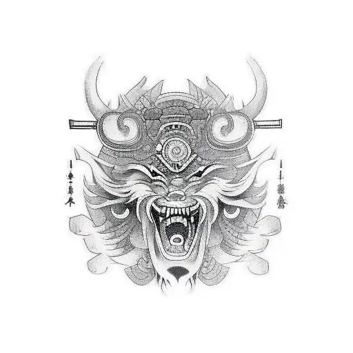 Japanese "Tori, Samurai" Tattoo Idea BlackInk AI