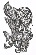 elephants intertwined with butterflies tattoo design idea