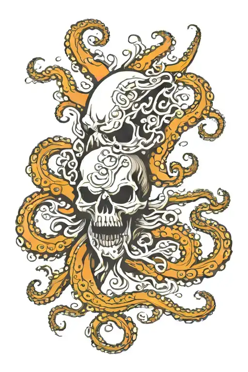 Octopus skull with tentacles running down the arm sleeve tattoo design idea