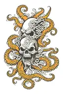 Octopus skull with tentacles running down the arm sleeve tattoo design idea