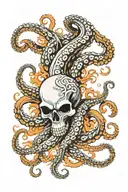 Octopus skull with tentacles running down the arm sleeve tattoo design idea