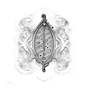 A gothic-inspired musical note with porcelain veins running through it tattoo design idea