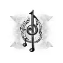 A gothic-inspired musical note with porcelain veins running through it tattoo design idea