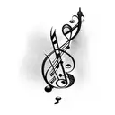 A gothic-inspired musical note with porcelain veins running through it tattoo design idea