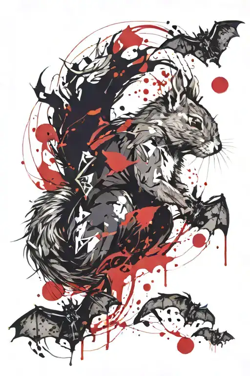 squirrel and bat tattoo design idea