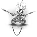 A gothic-inspired tattoo featuring a flaming skateboard with chains wrapping around it tattoo design idea