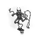 A gothic-inspired tattoo featuring a flaming skateboard with chains wrapping around it tattoo design idea