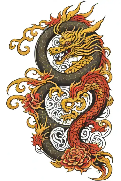 Japanese dragon with wings open surrounding large japanese love symbol tattoo design idea