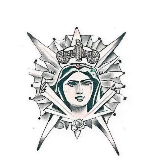 lady Guadalupe with pointy cross  tattoo design idea