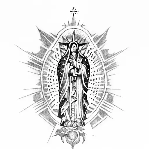 lady Guadalupe with pointy cross tattoo design idea