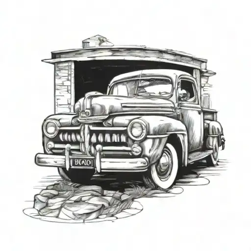 1950 ford mercury truck parked tattoo design idea