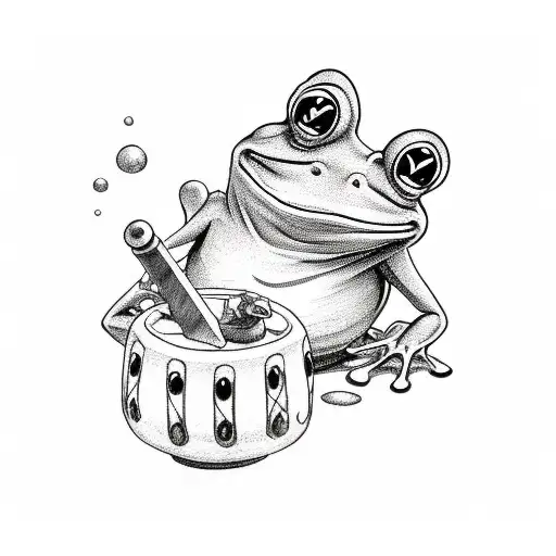 Cartoon frog with mexican hat and toy weapon  tattoo design idea