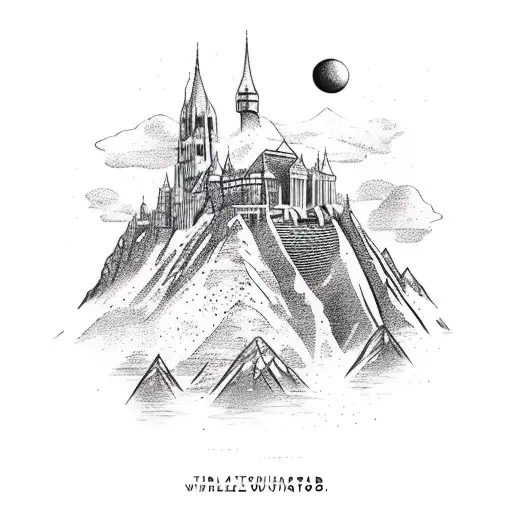 A bold font tattoo of the word 'Wanderlust' surrounded by travel landmarks tattoo design idea