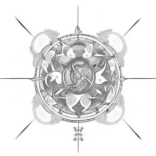 tattoo with the Scorpio symbol in the center surrounded by Pisces, Gemini, and Taurus symb tattoo design idea