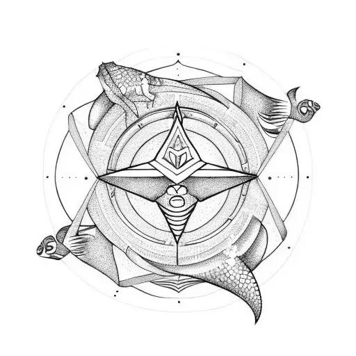 tattoo with the Scorpio zodiak sign in the center surrounded by Pisces, Gemini, and Taurus zodiak signs tattoo design idea