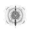 Create a tattoo design featuring a graceful flute, complemented by elegant Sanskrit script that reads 'वेणुरवमृदं शृणु'  tattoo design idea