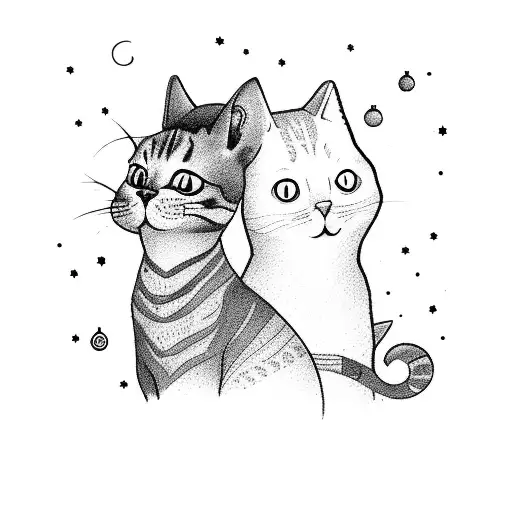 a cat and a ghost. they are standing next to eachother and are looking up into the stars  tattoo design idea