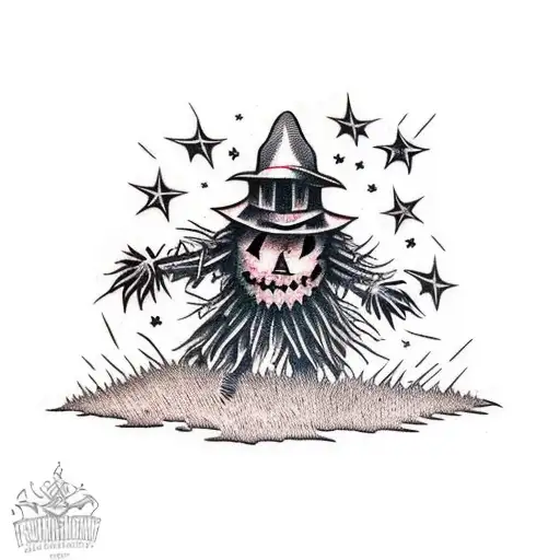 menacing scarecrow in a field  tattoo design idea