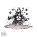 menacing scarecrow in a field  tattoo design idea