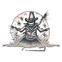 menacing scarecrow in a field  tattoo design idea