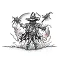 menacing scarecrow in a field  tattoo design idea