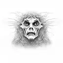 menacing scarecrow in a field  tattoo design idea