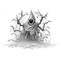 menacing scarecrow in a field  tattoo design idea