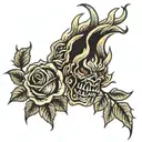 fire, devil, roses tattoo design idea