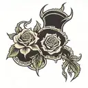 fire, devil, roses tattoo design idea