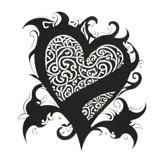 A heart made up of intricate J-shaped patterns tattoo design idea