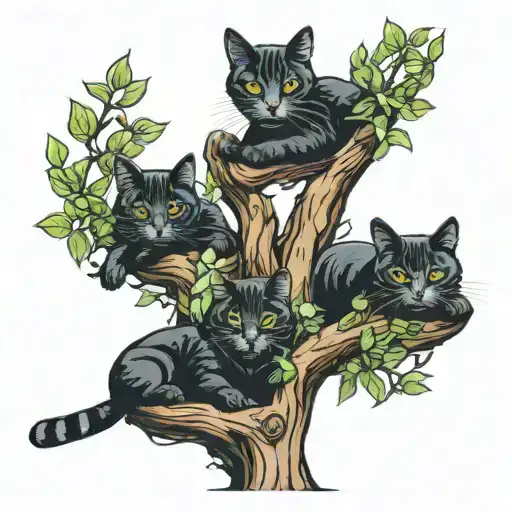 three cats sitting in a tree of the jungle tattoo design idea