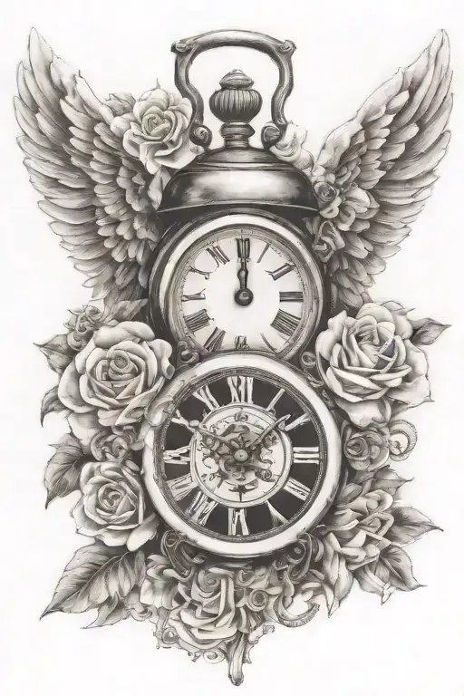 Baby angel miscarriage tattoos with clock melting tattoo design idea