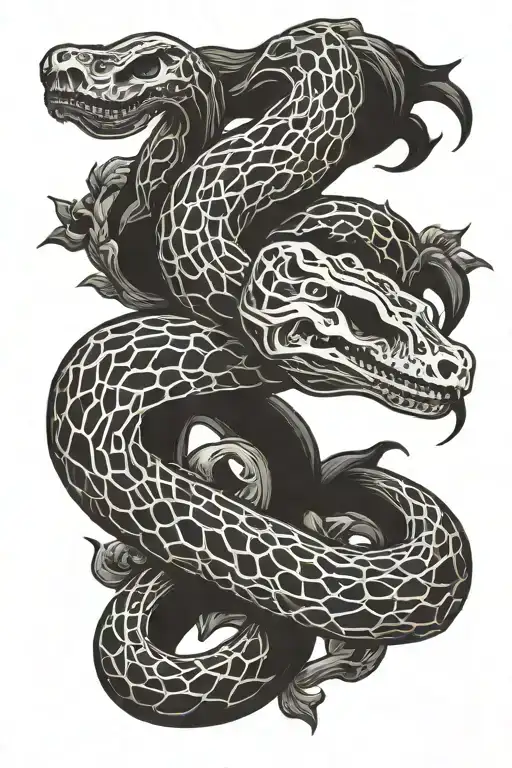 skeleton snake intertwined tattoo design idea