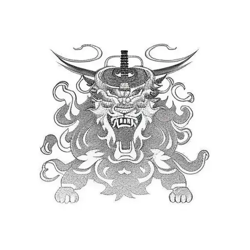 japanese backpiece with samurai temple and foo dog tattoo design idea