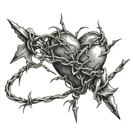 heart, barbed wire wrapped around it, breaks in barbed wire tattoo design idea