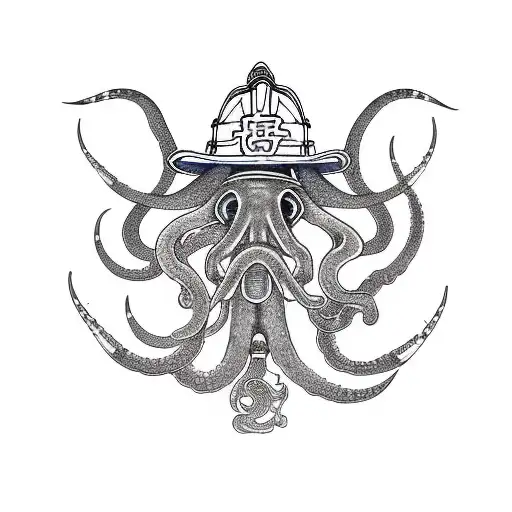 navy squid firefighter tattoo design idea