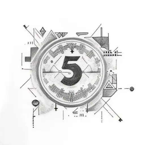 A graffiti-style tattoo of the number 5 surrounded by constellations tattoo design idea