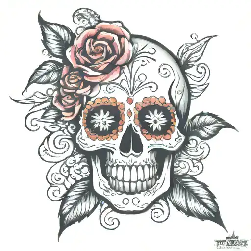 candy skull face tattoo design idea