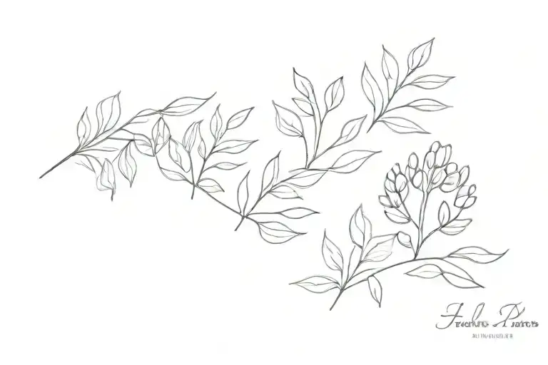 paw prints with herb leaves tattoo design idea